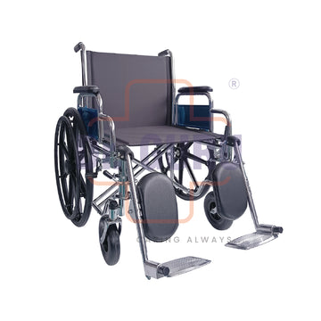 Dr. GURU OMNI 951B-56 Heavy Duty Wheelchair: CHROME Steel Frame, Detachable Footrest, Flip- Up Armrest, Load capacity 150KG patient, Ideal for Heavy body patient, Seat width 22 INCH