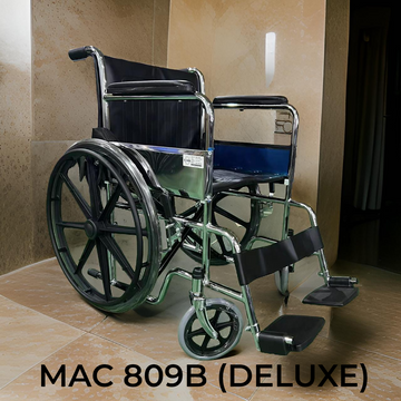 Dr. GURU MAC 809B | Imported Mag Wheelchair | Premium Wheelchair with plastic PVC footrest & Chrome Finish | Load capacity 100-110KGS