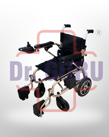 Dr. GURU POWER WHEELCHAIR - 6013 | Black with Golden Carbon Steel Frame | Smart control joystick | Lead Acid double batteries |Adjustable hand rest| Foldable backrest