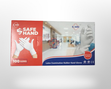DR. GURU SAFE HAND LATEX POWDERED EXAMINATION RUBBER HAND GLOVES| FULL TEXTURED