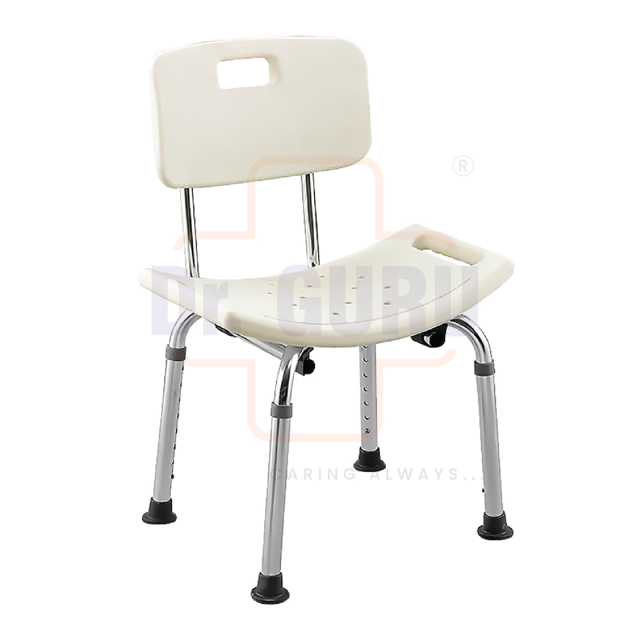 Dr. GURU Bathee 502L Premium Aluminium Height Adjustable Shower Bathing Chair Stool with Backrest & Drainage Holes | CE & ISO Certified | for Old Elder People, Handicap Patient, Pregnant Women.