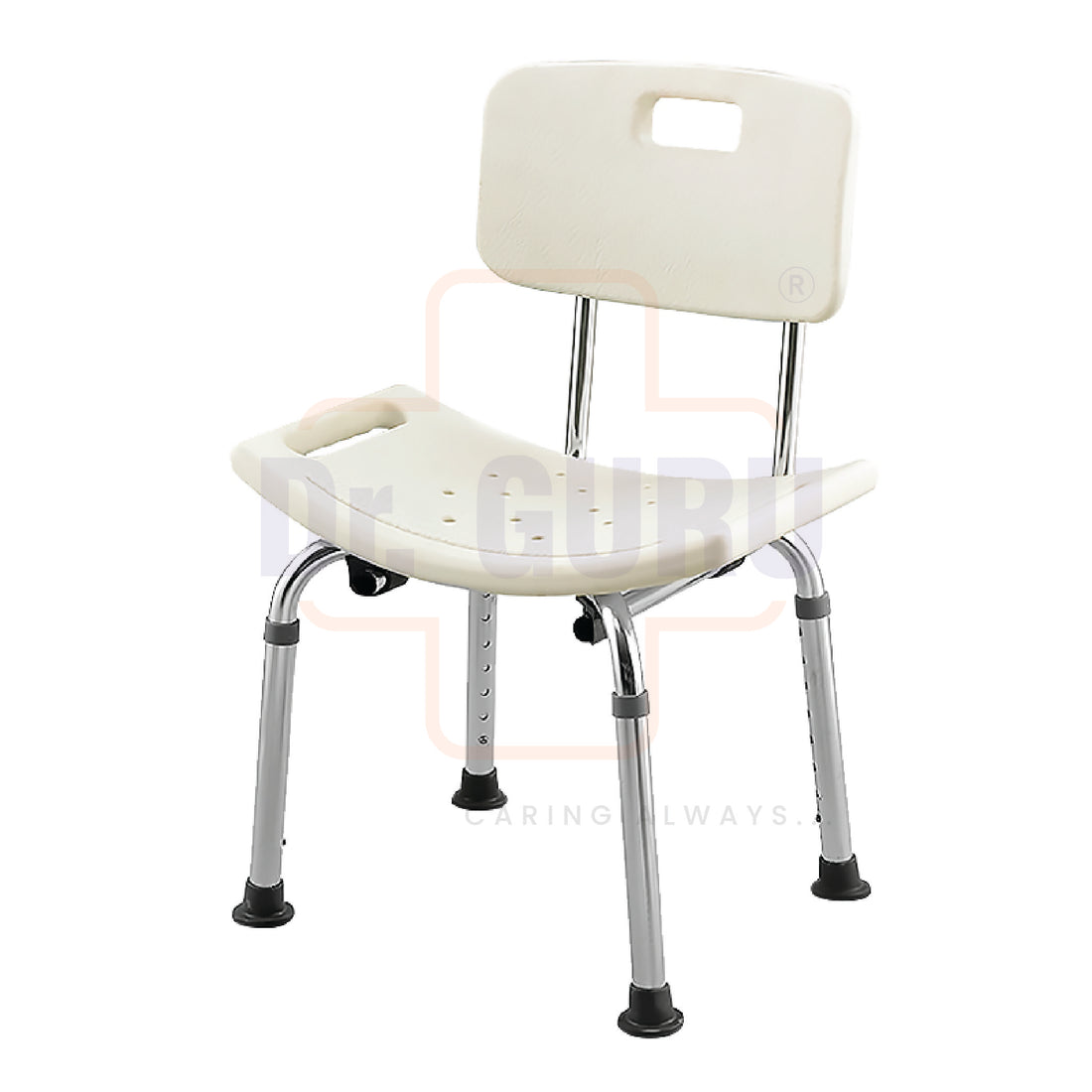 Dr. GURU Bathee 502L Premium Aluminium Height Adjustable Shower Bathing Chair Stool with Backrest & Drainage Holes | CE & ISO Certified | for Old Elder People, Handicap Patient, Pregnant Women.