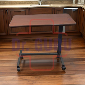 Dr. GURU OBT-02  Wooden Over Bed Table | Premium Hydraulic Cardiac table | Dining Table | Height adjustment with hydraulic | High carbon finish frame