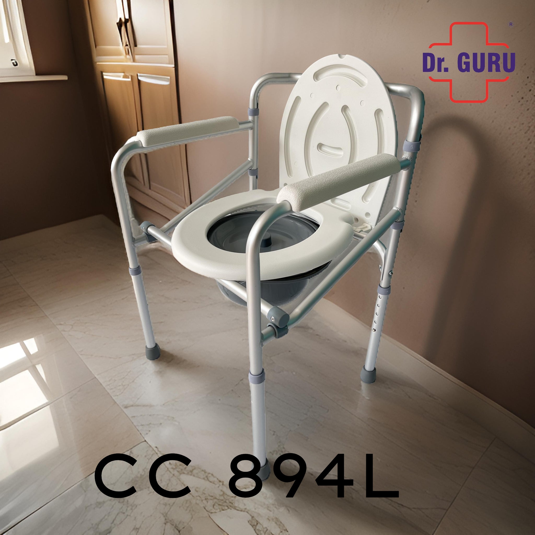 DR. GURU CC-894AL | RUST FREE | ALUMINIUM FRAME | HEAVY DUTY COMMODE CHAIR | HEIGHT ADJUSTABLE